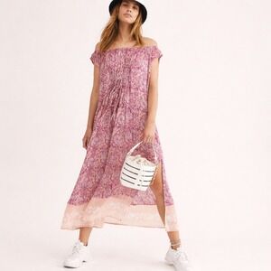 Free People Sweat‎ Soul Maxi Midi Dress Floral Print Off The Shoulder XS Boho